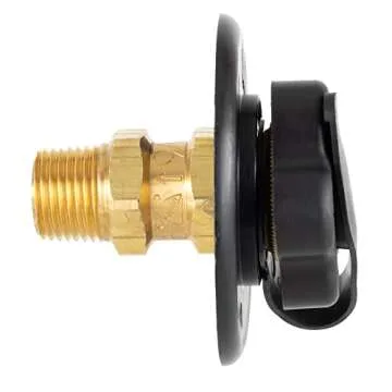 RecPro RV City Water Fill Inlet | Black | Optional Hose Elbow and or Gasket Seal | Flange Brass with Check Valve | Camper | Trailer | Marine (No Hose Elbow, No Seal)