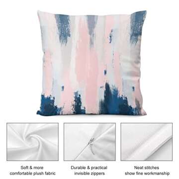 Nebra Abstract Blush and Blue Throw Pillow Covers Cozy Square Throw Pillowcases Home Decor for Bed Couch Sofa Living Room Cushion Cover 18*18inch, One Size