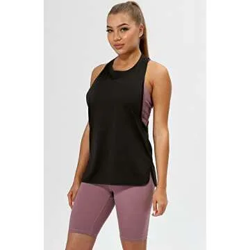 icyzone Workout Tank Tops for Women - Running Muscle Tank Sport Exercise Gym Yoga Tops Athletic Shirts (S, Black)
