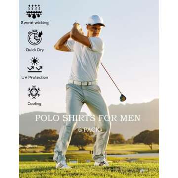 OYGSieg 6 Pack Mens Polo Shirts Performance Short Sleeve Golf Shirt Moisture Wicking Athletic Casual Collared T-Shirt SetB L