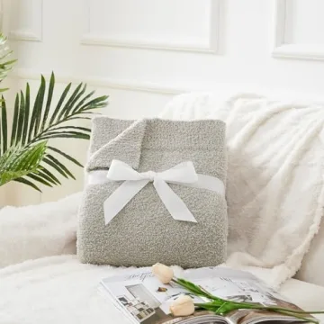 CYMULA Knit Throw Blanket Cozy Microfiber 50x60 Light Grey