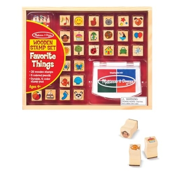 Melissa & Doug Wooden Stamp Set for Kids - 26 Stamps