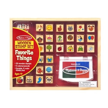Melissa & Doug Wooden Stamp Set for Kids - 26 Stamps