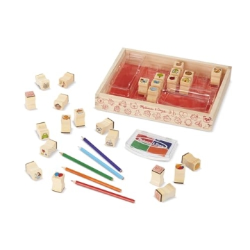 Melissa & Doug Wooden Stamp Set for Kids - 26 Stamps