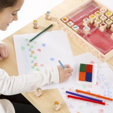 Melissa & Doug Wooden Stamp Set for Kids - 26 Stamps