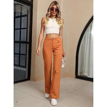 GRAPENT 70s Clothes for Women's Baggy Jeans Women's High Waisted Wide Leg Pants Womens High Waisted Jeans for Women Stretch Bootcut Western Womens Jeans Size 10 Color Burnt Orange Size 8 Size 10