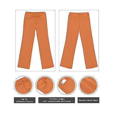 GRAPENT 70s Clothes for Women's Baggy Jeans Women's High Waisted Wide Leg Pants Womens High Waisted Jeans for Women Stretch Bootcut Western Womens Jeans Size 10 Color Burnt Orange Size 8 Size 10