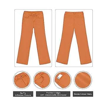 GRAPENT 70s Clothes for Women's Baggy Jeans Women's High Waisted Wide Leg Pants Womens High Waisted Jeans for Women Stretch Bootcut Western Womens Jeans Size 10 Color Burnt Orange Size 8 Size 10
