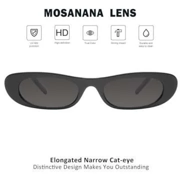 mosanana Elongated Narrow Cat Eye Sunglasses for Women Trendy Fashion Cute Cool Stylish Skinny Oval Black Small 90s 2024 Tiny Petite MS52357