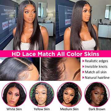 Subella HD Lace Front Wigs Human Hair Pre Plucked 220% Density 13x5 Straight HD Lace Frontal Wig with Baby Hair 12A Transparent Lace Wigs for Black Women (20inch)