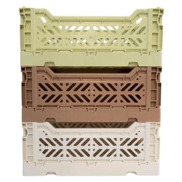 Collapsible Storage Box, Foldable Crate Organizer Bin with Handle, Stackable Crates for Home Organiz...