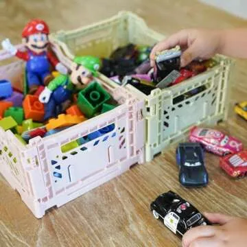 Collapsible Storage Box, Foldable Crate Organizer Bin with Handle, Stackable Crates for Home Organization (Coffee - Ivory - Lime, 4L - 3-Pack)