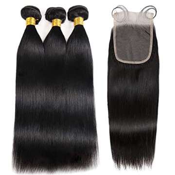 VIOLET Human Hair Straight Wig, 18 20 22+16, Black, 100% Unprocessed Brazilian Virgin, 150% Density,...