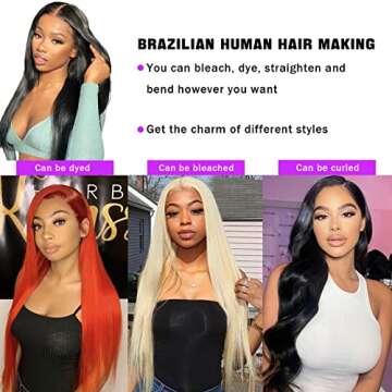 VIOLET Human Hair Straight Wig, 18 20 22+16, Black, 100% Unprocessed Brazilian Virgin, 150% Density, 4x4 Lace Closure, Full Head Coverage