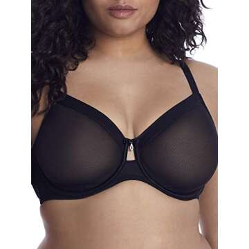 Curvy Couture Women’s Sexy Sheer Mesh Plus Size Full Coverage Bra in Black, 38H