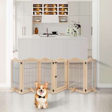 unipaws 132" Extra Wide Dog Gate and Pet Playpen, Free Standing Tall Dog Fence with Walk Through Doo...