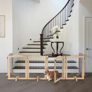 unipaws 132" Extra Wide Dog Gate and Pet Playpen, Free Standing Tall Dog Fence with Walk Through Door, Dog Barriers for Home, Use as Indoor Dogs Cats Pen, Rabbit Pen, Nature