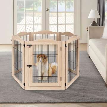 unipaws 132" Extra Wide Dog Gate and Pet Playpen, Free Standing Tall Dog Fence with Walk Through Door, Dog Barriers for Home, Use as Indoor Dogs Cats Pen, Rabbit Pen, Nature