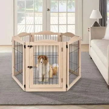 unipaws 132" Extra Wide Dog Gate and Pet Playpen, Free Standing Tall Dog Fence with Walk Through Door, Dog Barriers for Home, Use as Indoor Dogs Cats Pen, Rabbit Pen, Nature