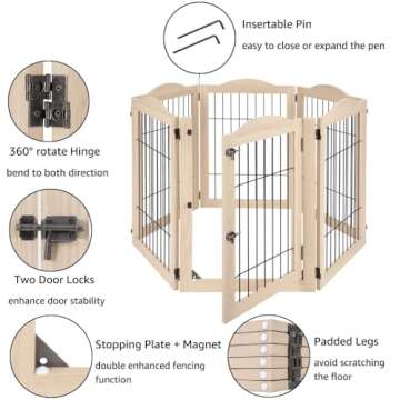 unipaws 132" Extra Wide Dog Gate and Pet Playpen, Free Standing Tall Dog Fence with Walk Through Door, Dog Barriers for Home, Use as Indoor Dogs Cats Pen, Rabbit Pen, Nature