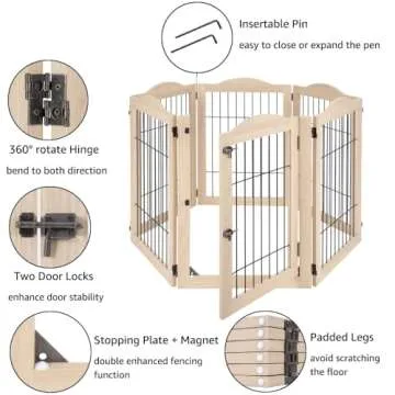 unipaws 132" Extra Wide Dog Gate and Pet Playpen, Free Standing Tall Dog Fence with Walk Through Door, Dog Barriers for Home, Use as Indoor Dogs Cats Pen, Rabbit Pen, Nature
