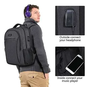 Business Laptop Backpack,IIYBC Water Resistant Anti-Theft College School Backpack with USB Charging Port & Headphone Interface Fits 17 Inch Computer Backpacks for Men Women