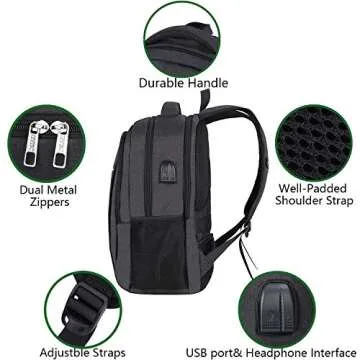 Business Laptop Backpack,IIYBC Water Resistant Anti-Theft College School Backpack with USB Charging Port & Headphone Interface Fits 17 Inch Computer Backpacks for Men Women