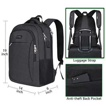 Business Laptop Backpack,IIYBC Water Resistant Anti-Theft College School Backpack with USB Charging Port & Headphone Interface Fits 17 Inch Computer Backpacks for Men Women