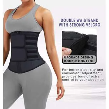 YIANNA Latex Waist Trainer for Women Tummy Control Jsculpt Double Sweat Trimmer Belt Workout Training Sport Girdle, YA2223-Black-S