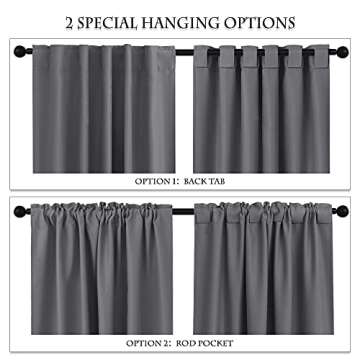 PONY DANCE Blackout Window Curtains - Short Gray Thermal Insulated Drapes Back Tab/Rod Pocket Room D...