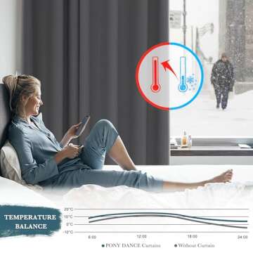 PONY DANCE Blackout Window Curtains - Short Gray Thermal Insulated Drapes Back Tab/Rod Pocket Room Darkening Panels Energy Saving for Bedroom/Bathroom, 42 W x 54 L, Grey, 1 Pair