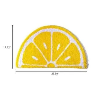 Playtime Cozy Lemon Cute Fruits Half Round Shaped Bedroom Bathroom Doorway Kitchen Floor Rug Carpet Water Absorption Non-Slip mat for Kid's Room (Yellow, 45 * 65CM)