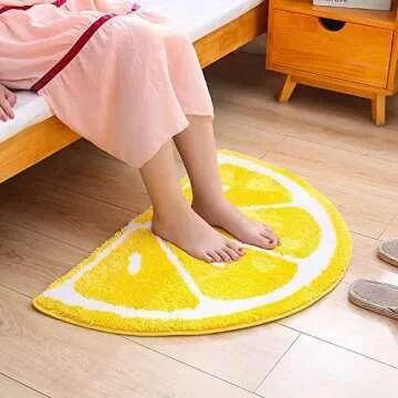 Playtime Cozy Lemon Cute Fruits Half Round Shaped Bedroom Bathroom Doorway Kitchen Floor Rug Carpet Water Absorption Non-Slip mat for Kid's Room (Yellow, 45 * 65CM)