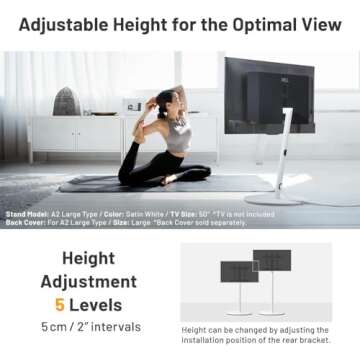 WALL A2 High Type | Japanese Rolling Portable Free-Standing 24-55 Inch Universal TV Stand with Concealed Caster Wheels | Satin White