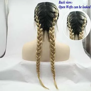 Yinuozhogntian Blonde Double Braided Wigs with Baby Hair Heat Resistant Synthetic Lace Front Wigs for Women Female Dark Roots Ombre Blonde Natural 2x Twist Braids Long Hair Glueless Synthetic Wig