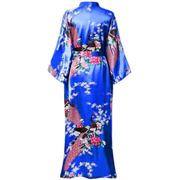 BABEYOND Women's Long Satin Kimono Robe with Peacock Prints