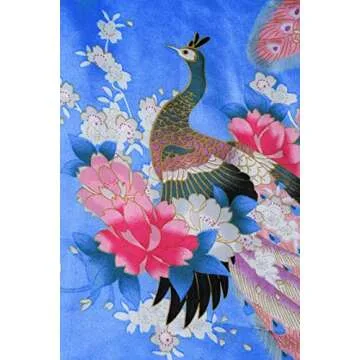 BABEYOND Women's Long Satin Kimono Robe with Peacock Prints