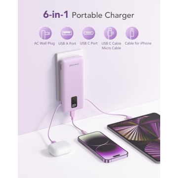 Charmast 10000mAh Portable Charger Built-in Cables Wall Plug