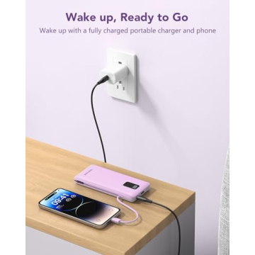 Charmast 10000mAh Portable Charger Built-in Cables Wall Plug
