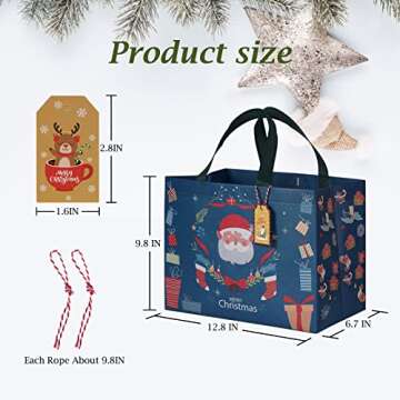16 Pack Christmas Gift Bags with Gift Tags, Medium Size 12.8 X 9.8 X 6.7 Inches with Handle，Reusab...