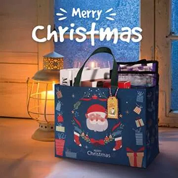 16 Pack Christmas Gift Bags with Gift Tags, Medium Size 12.8 X 9.8 X 6.7 Inches with Handle，Reusable Tote Bags For Xmas Gifts Wrapping, Presents, Shopping, Party