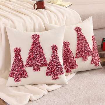 Tosleo Christmas Pillow Covers 18 x 18 inch Set of 2 Red Christmas Tree Throw Pillow Cover Christmas...