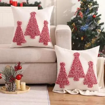 Tosleo Red Christmas Tree Pillow Covers Set of 2