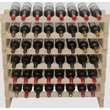 DisplayGifts Freestanding Stackable Storage Stand Display Shelves Wine Rack Wobble-Free 48 Bottle Capacity 8 X Rows, Pine Wood (Natural Pine, Unfinished)