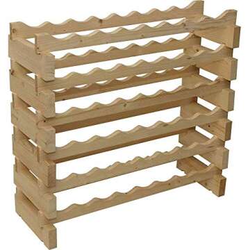 DisplayGifts Freestanding Stackable Storage Stand Display Shelves Wine Rack Wobble-Free 48 Bottle Capacity 8 X Rows, Pine Wood (Natural Pine, Unfinished)