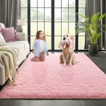 Kimicole Baby Pink Area Rug for Bedroom Living Room Carpet Home Decor, Upgraded 4x5.9 Cute Fluffy Ru...