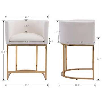 HNY Modern Barrel Counter Height Stools Set of 2 - 24 Inch Velvet Kitchen Barstools with Back and Go...