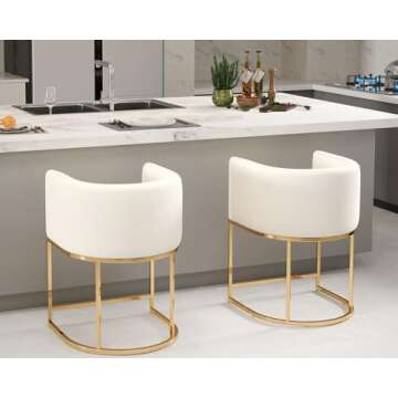 Stylish HNY Modern Barrel Counter Stools Set - 24 Inch Velvet