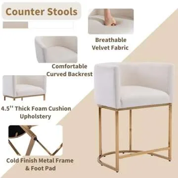 Stylish HNY Modern Barrel Counter Stools Set - 24 Inch Velvet