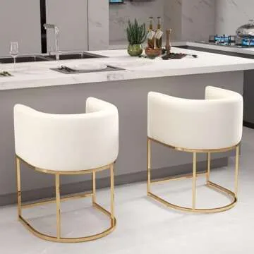 Stylish HNY Modern Barrel Counter Stools Set - 24 Inch Velvet